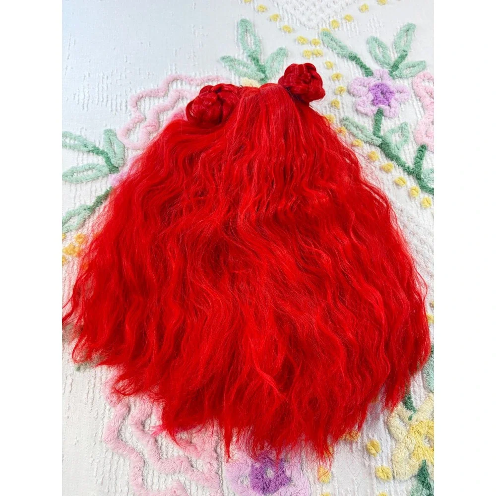 Vibrant Red‎ Cosplay Wig Braided Buns Long Wavy Synthetic Fiber